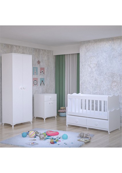 Elegant Yıldız 2 Kapaklı Bebek Odası Takımı Beyaz