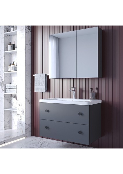 Home Tiflis 65 cm Mdf Banyo Dolabı Seti Antrasit
