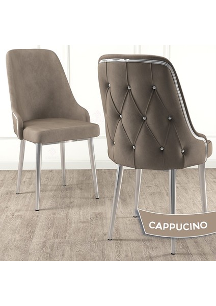 Tia Serisi Açılabilir 80X132 Siyah Mermer Desen Mdf Mutfak Masası Takımı ve 6 Cappucino Sandalye Gümüş Detay Cappucino indirimleri