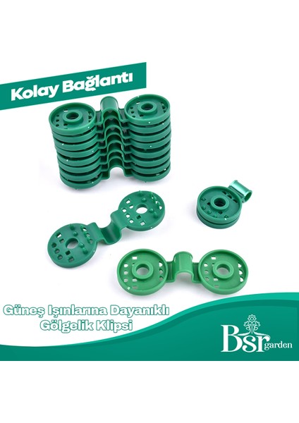250 Adet Yeşil Gölgelik Klipsi Uv Katkılı ( Güneşe Dayanıklı ) Bsr Garden