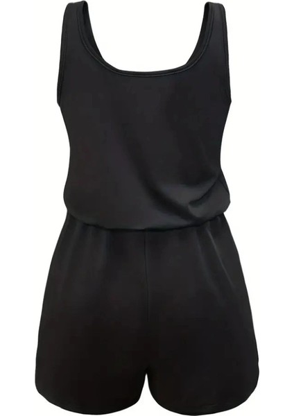 Kadın Askılı Yuvarlak Yaka Lazer Kesim Detaylı Bağcıklı Kısa Viskon Tulum indirimleri