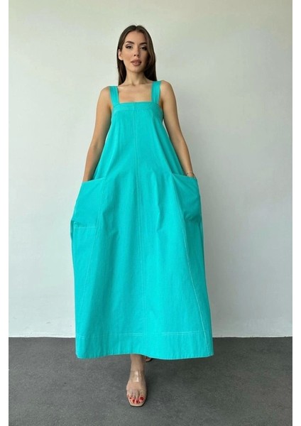 Mint Askılı Cepli Elbise