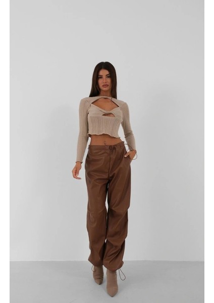 Bel Lastikli Deri Pantolon