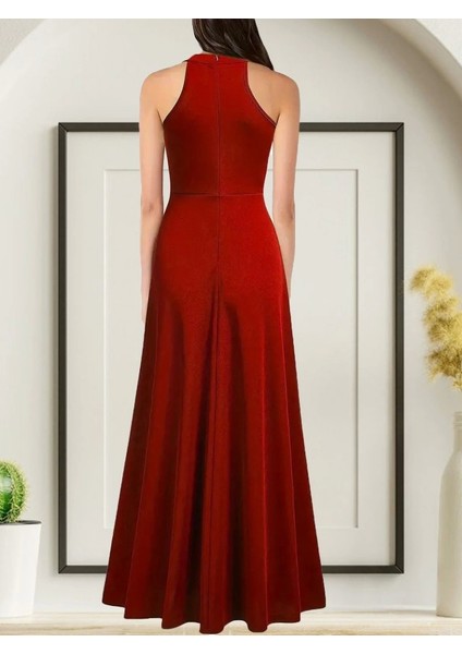 Kadınhalter Yaka Derin Yırtmaç Detaylı Tam Boy Ithal Krep Abiye Elbise fiyatları