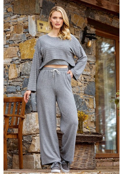 25054 Kadın 3'lü Eşofman Takım-Antrasitmelanj