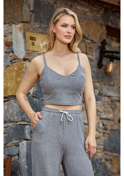 25054 Kadın 3'lü Eşofman Takım-Antrasitmelanj fiyatları