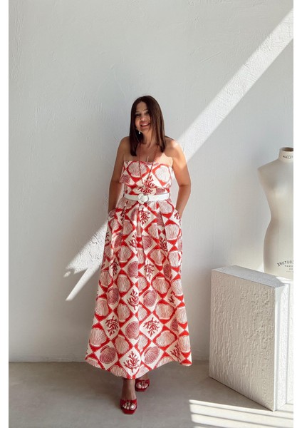 Ekru Istiridye Desen Kemerli Elbise modelleri