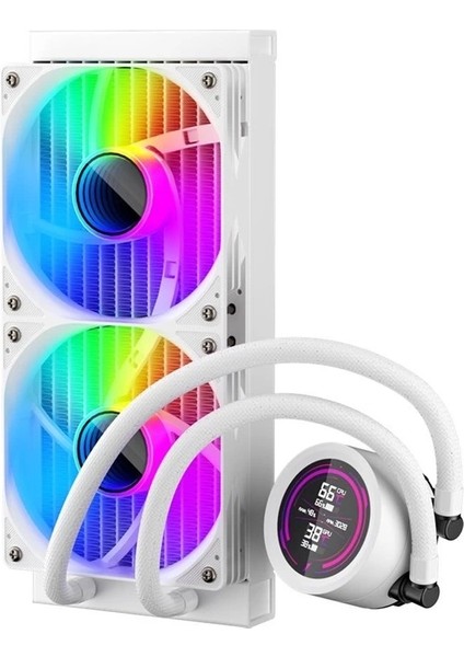 Ontech - 1st Player Thunderstorm Ts4 240MM Beyaz Argb Dijital Sıcaklık Göstergeli Am5, Am4 / Lga 1851, 1700 Işlemci Sıvı Soğutucu