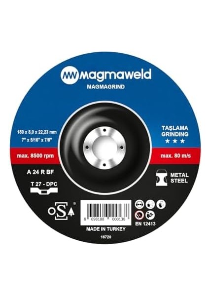 Magmagrind Taşlama Taşı 180X8.0X22 mm 10 Adet