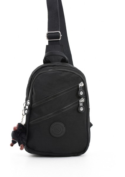 Unisex Kırinkıl Kumaş Suya Dayanıklı Ayarlanabilir Askılı Çok Bölmeli Siyah Renkli Omuz Çantası Body Bag