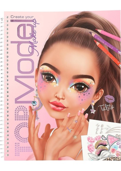 13144 Create Your Top Model Boyama Kitabı, Güzellik ve Makyaj Görünümleri Oluşturmak Için 20 Sayfa, Dahil Çıkartma Sayfası, Çok Renkli, Tek Beden