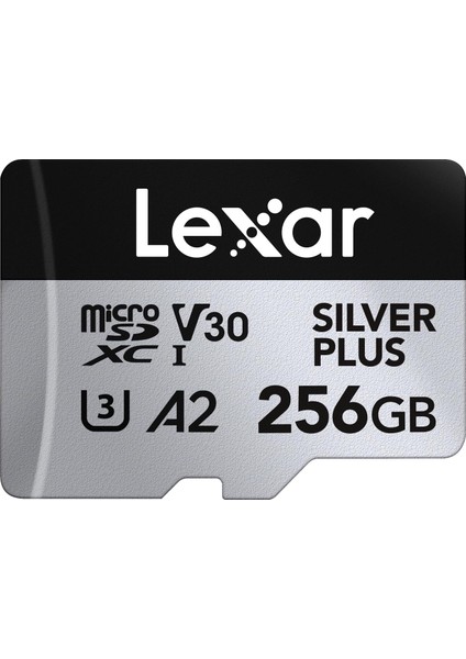 Silver Plus Micro Sd Kart 256 Gb, 205 Mb/s&apos;ye Kadar Okuma Hızı, 150 Mb/s Yazma Hızı, Sd Adaptörlü Hafıza Kartı Micro Sd, Uhs-I, A2, U3, V30, Sınıf 10, 4K UHD Microsdxc