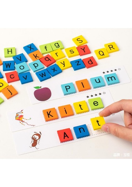Çocuk Ahşap Heceleme Kelimeleri Alfabenin Harflerini Bilme Oyuncakları Erken Eğitime Başlama Puzzle Blokları (Yurt Dışından)