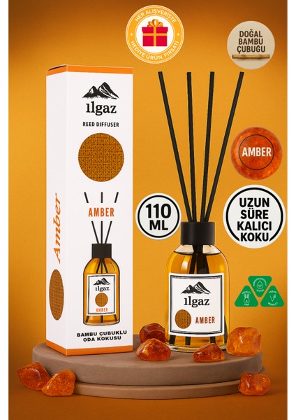 Misk Amber Oda Kokusu Bambu Çubuklu Oda Parfümü 110 ml Kalıcı Amber Oda Kokusu