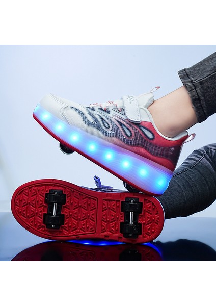 4 Tekerlekli USB Şarjlı LED Işıklı Paten Ayakkabı (Yurt Dışından)