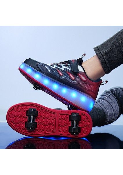 4 Tekerlekli USB Şarjlı LED Işıklı Paten Ayakkabı (Yurt Dışından)