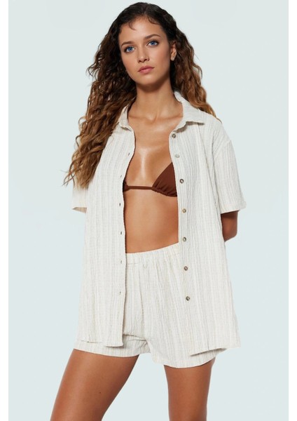 Dokuma Keten Karışımlı Oversize Plaj Şort Takım Yazlık Kombin Mükemmel Uyum Özel Tasarım fiyatları