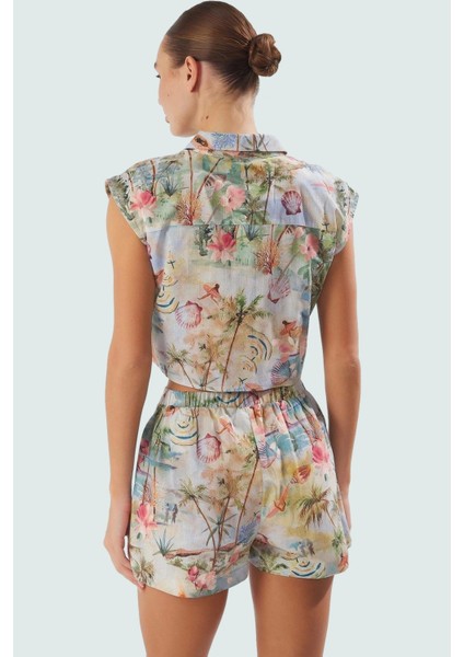 Rahat Plaj Şort Takım Yazlık Çok Tropikal Desen Pamuk Kumaş Uzun Ömürlü modelleri