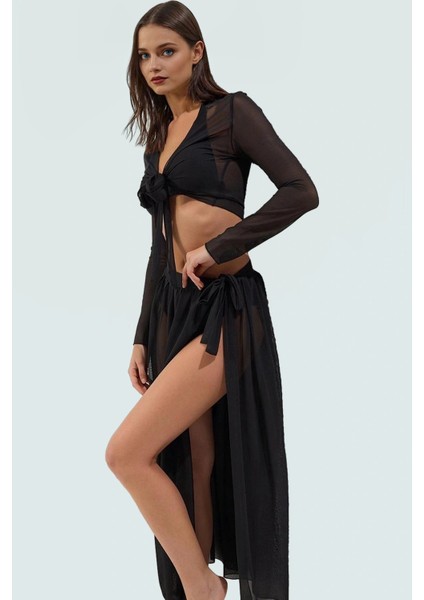 Plaj Için Ideal Örme Mesh Bluz Etek Takım Dik Yaka Uzun Ömürlü Profesyonel Görünüm