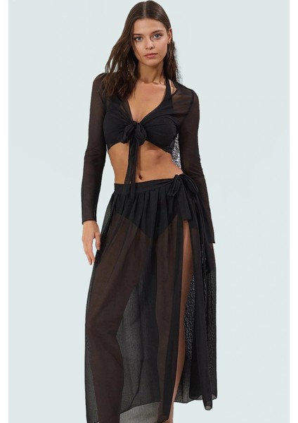 Plaj Için Ideal Örme Mesh Bluz Etek Takım Dik Yaka Uzun Ömürlü Profesyonel Görünüm fiyatları