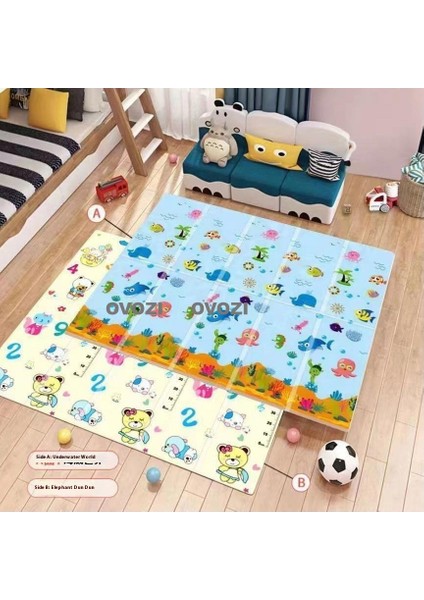 Ovozı 160×180×1CM Çift Taraflı Katlanabilir Bebek Emekleme Matı Oyun Paspasları ve Halıları (Yurt Dışından)