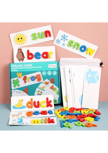 Ahşap Çocuk Erken Eğitim Kelime Oyunları Ingilizce 26 Harf Bilişsel Anaokulu Aydınlanma Oyuncakları Puzzle Yapboz (Yurt Dışından)