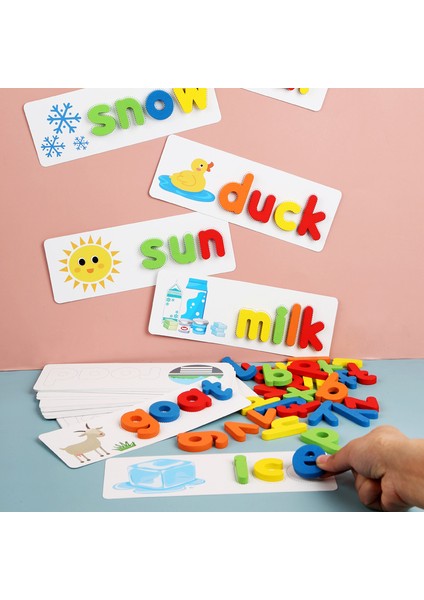 Ahşap Çocuk Erken Eğitim Kelime Oyunları Ingilizce 26 Harf Bilişsel Anaokulu Aydınlanma Oyuncakları Puzzle Yapboz (Yurt Dışından)