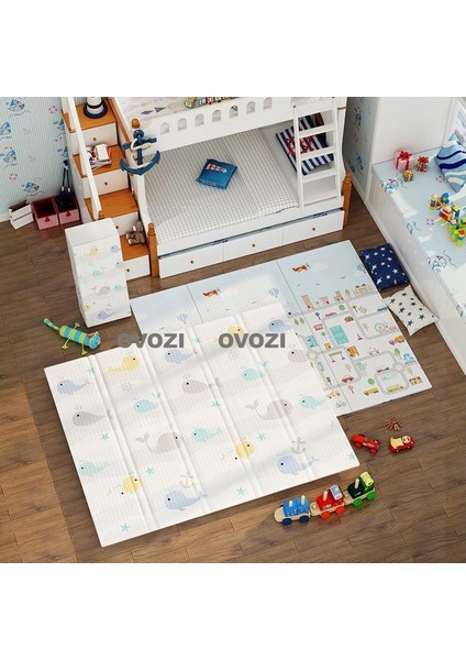 Ovozı 200×180×1.5CM Çift Taraflı Katlanabilir Bebek Emekleme Minderi Oyun Paspasları ve Halıları (Yurt Dışından)