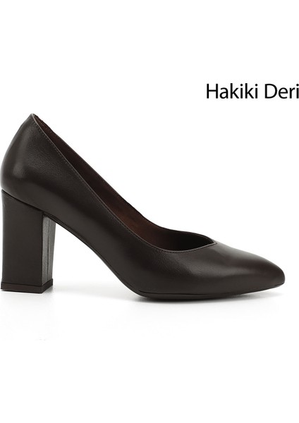 Gön Hakiki Deri Sivri Burun Yüksek Kalın Topuklu Kadın Ayakkabı 24171