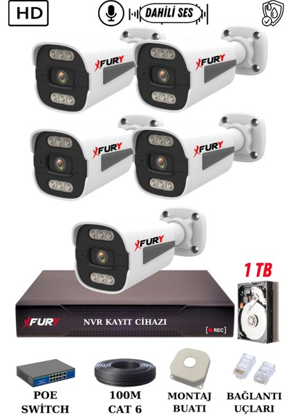 5 Kameralı Ip Güvenlik Kamerası Seti Sesli 4mp Gece Renkli Su Geçirmez 1506S 1tb fiyatları