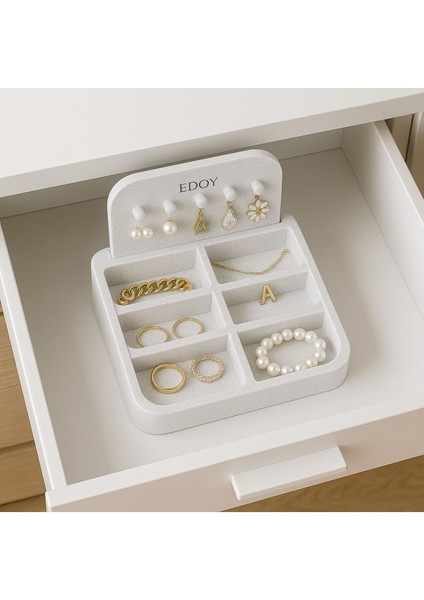 Beyaz 6 Gözlü Takı Organizeri, Küpe, Yüzük, Bileklik ve Kolye Düzenleyici Stand modelleri