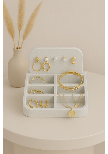 Beyaz 6 Gözlü Takı Organizeri, Küpe, Yüzük, Bileklik ve Kolye Düzenleyici Stand indirimleri