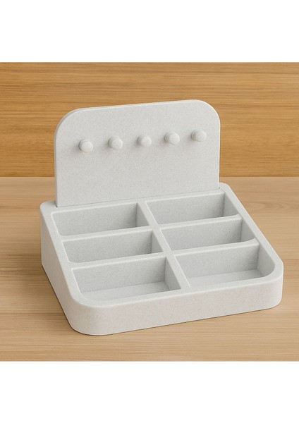 Beyaz 6 Gözlü Takı Organizeri, Küpe, Yüzük, Bileklik ve Kolye Düzenleyici Stand