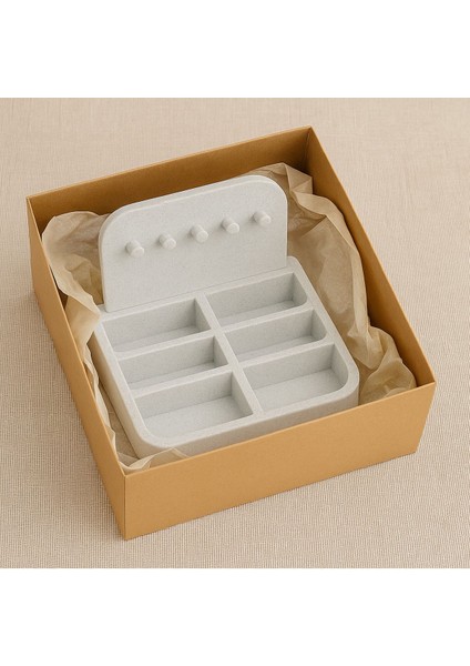 Beyaz 6 Gözlü Takı Organizeri, Küpe, Yüzük, Bileklik ve Kolye Düzenleyici Stand