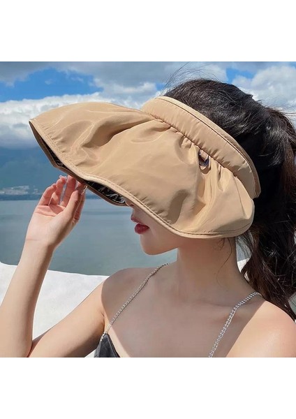 Güneş Koruyucu Şapka Kadın Yaz Uv Güneş Şapkası Bisiklet Içi Boş Üst Yüz Güneş Şapkası Katlanır Kabuk Şapka (Yurt Dışından)