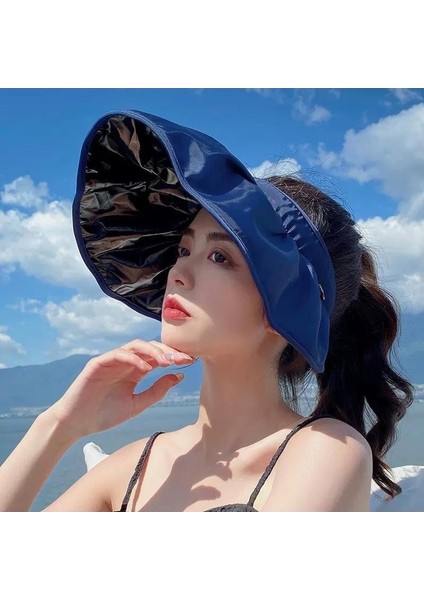 Güneş Koruyucu Şapka Kadın Yaz Uv Güneş Şapkası Bisiklet Içi Boş Üst Yüz Güneş Şapkası Katlanır Kabuk Şapka (Yurt Dışından)