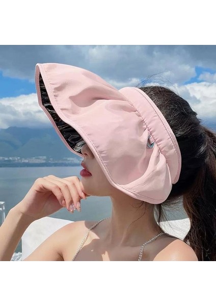 Güneş Koruyucu Şapka Kadın Yaz Uv Güneş Şapkası Bisiklet Içi Boş Üst Yüz Güneş Şapkası Katlanır Kabuk Şapka (Yurt Dışından)