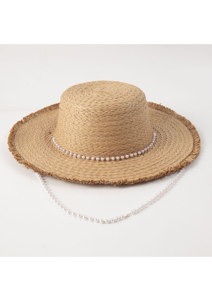 Ilkbahar ve Yaz Inci Kolye Ham Kenar Güneşlik Dokuma Düz Üst Hasır Şapka Püskül Güneşlik Güneş Kremi Plaj Şapkası Katlanabilir Şapka (Yurt Dışından)