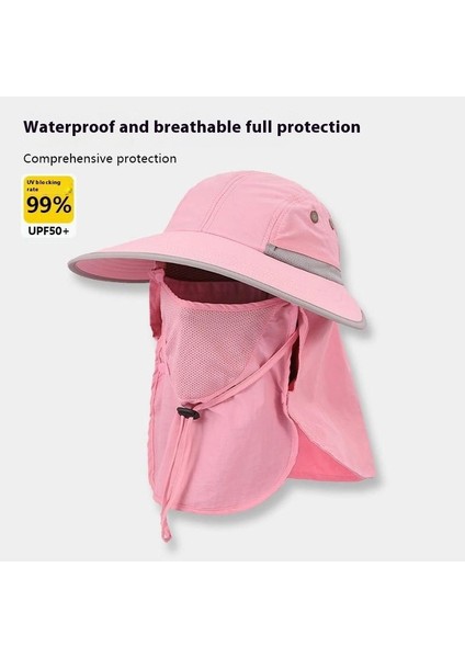 Güneş Şapkası Büyük Kenarlı Kadın Güneş Şapkası Yaz Büyük Kenarlı Bisiklet Yüz Maskesi Basit Anti-Ultraviyole Çay Toplama Şapkası (Yurt Dışından)