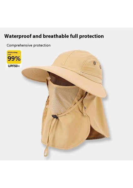 Güneş Şapkası Büyük Kenarlı Kadın Güneş Şapkası Yaz Büyük Kenarlı Bisiklet Yüz Maskesi Basit Anti-Ultraviyole Çay Toplama Şapkası (Yurt Dışından)