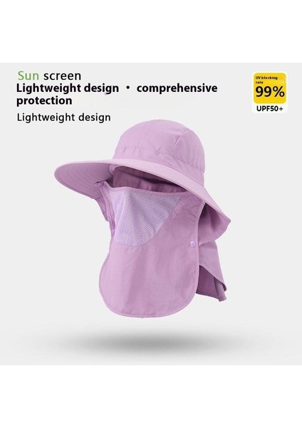 Güneş Şapkası Büyük Kenarlı Kadın Güneş Şapkası Yaz Büyük Kenarlı Bisiklet Yüz Maskesi Basit Anti-Ultraviyole Çay Toplama Şapkası (Yurt Dışından)