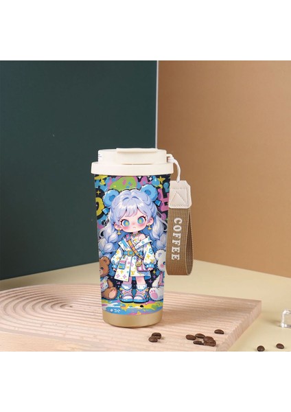 Karikatür Sevimli Suzuran Kahve Fincanı Çift Içme Kapağı 316 Paslanmaz Çelik Seramik Astar Yalıtım Kabı Büyük Kapasiteli Saman Dak (Yurt Dışından)