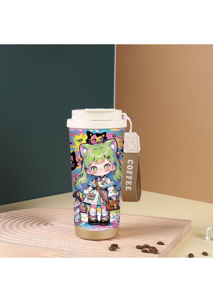 Karikatür Sevimli Suzuran Kahve Fincanı Çift Içme Kapağı 316 Paslanmaz Çelik Seramik Astar Yalıtım Kabı Büyük Kapasiteli Saman Dak (Yurt Dışından)