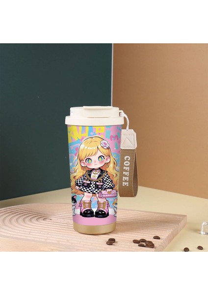 Karikatür Sevimli Suzuran Kahve Fincanı Çift Içme Kapağı 316 Paslanmaz Çelik Seramik Astar Yalıtım Kabı Büyük Kapasiteli Saman Dak (Yurt Dışından)