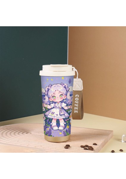 Karikatür Sevimli Suzuran Kahve Fincanı Çift Içme Kapağı 316 Paslanmaz Çelik Seramik Astar Yalıtım Kabı Büyük Kapasiteli Saman Dak (Yurt Dışından)