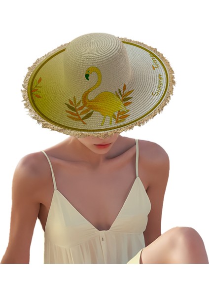 Katlanabilir Taşınabilir Büyük Kenarlı Şapka Püskül Plaj Güneş Şapkası Çocuklar (Yurt Dışından)