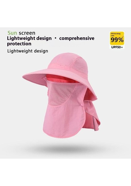 Güneş Şapkası Büyük Kenarlı Kadın Güneş Şapkası Yaz Büyük Kenarlı Bisiklet Yüz Maskesi Basit Anti-Ultraviyole Çay Toplama Şapkası (Yurt Dışından)