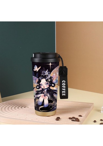 Karikatür Sevimli Suzuran Kahve Fincanı Çift Içme Kapağı 316 Paslanmaz Çelik Seramik Astar Yalıtım Kabı Büyük Kapasiteli Saman Dak (Yurt Dışından)