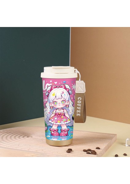 Karikatür Sevimli Suzuran Kahve Fincanı Çift Içme Kapağı 316 Paslanmaz Çelik Seramik Astar Yalıtım Kabı Büyük Kapasiteli Saman Dak (Yurt Dışından)