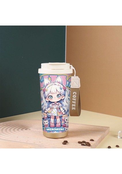 Karikatür Sevimli Suzuran Kahve Fincanı Çift Içme Kapağı 316 Paslanmaz Çelik Seramik Astar Yalıtım Kabı Büyük Kapasiteli Saman Dak (Yurt Dışından)